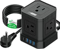 Cube Power Strips with Surge Protection, 10ft Extension Cord with Multiple Outlets, 5 AC Plugs, 3 USB, 1 Usbc Fast Charging Power Strip with USB Ports, Mountable On/Off Switch Charging Station