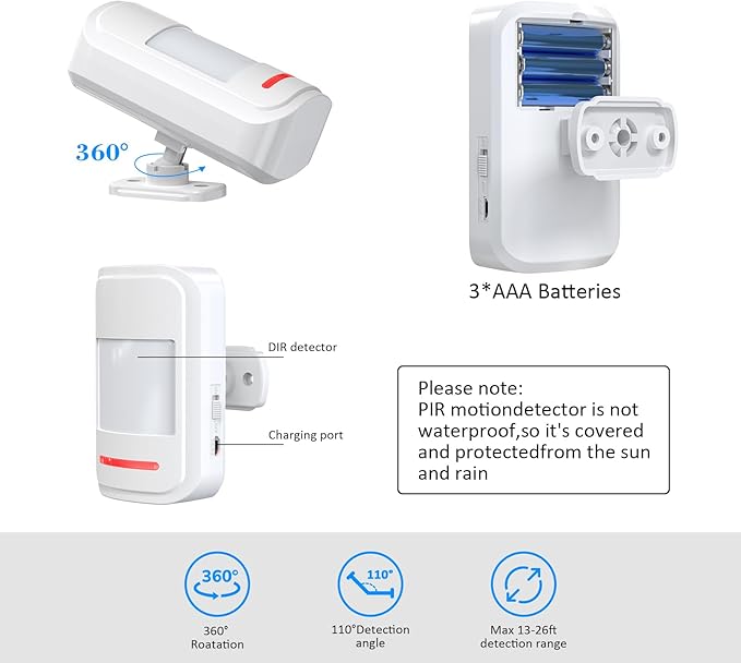 Motion Sensor Door Chime, METAK Wireless Motion Detector Alarm Indoor for Business When Entering/Home Doorway/Store Entrance/Garage Security, Pet/Elderly/Dementia Monitoring Buzzer,PIR Door Entry Bell