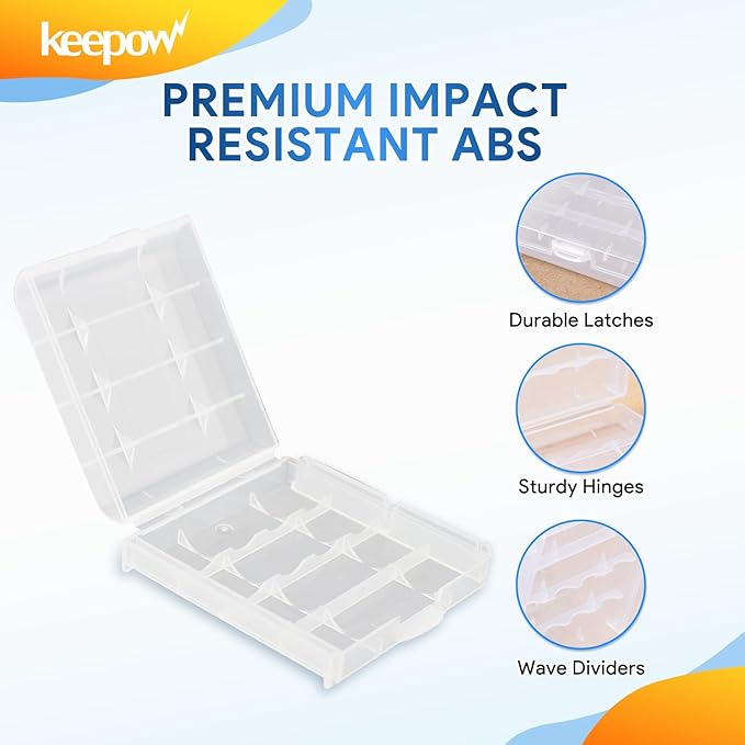 KEEPOW 20 Pcs AA/AAA Battery Storage Case Holder Box, Clear Color