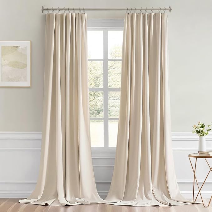 MIULEE Cream Beige Back Tab Blackout Curtains 52x92 Inch Long 2 Panels Set | - Image 9