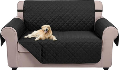 U-NICE HOME Loveseat Sofa Cover Reversible Couch Covers for 2 Cushion Couch for Dogs Furniture Protector Cover with Elastic Straps Water Resistant(Loveseat Small, Black/Black)