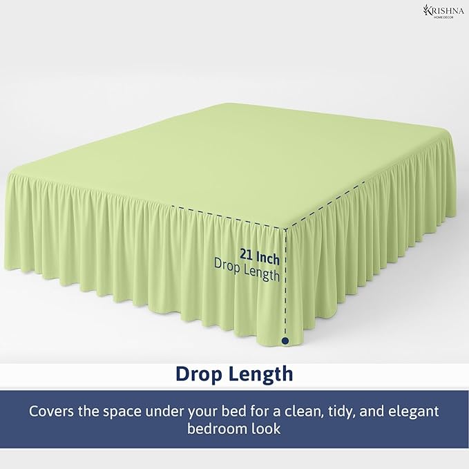 KRISHNA Ruffled Bed Skirt with Split Corners Queen, 100% Microfiber Hotel Quality, 21 Inch Drop Dust Ruffle Gathered Bedskirt with Platform, 60" x 80", Sage