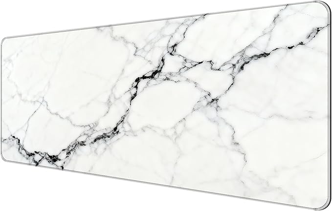 Dynippy Thin Extended Gaming Mouse Pad （31.5 * 11.8 * 0.08 inch） with Stitched Edges Large Mousepad Long XXL Keyboard and Mouse pad Desk Mat for Gaming Office & Home - White Black Marble