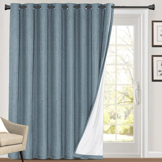 PrinceDeco Linen Blackout Curtains 108 Inches Long Energy-Efficient Temperature Regulators Curtains for Bedroom Extra Wide Thermal Room Divider Drapes for Bedroom,100 X 108 Curtains,Stone Blue