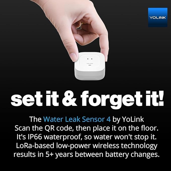 YoLink Water Leak Starter Kit: Hub + 2 Leak Sensor 4 (105 dB Siren), LoRa Long-Range, App/SMS/Email Alerts, D2D Offline, 2 AAA Up to 5-Year Battery, Compatible with Alexa/IFTTT/Home Assistant
