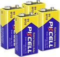 PKCELL 9V Batteries, 4 Pack 9 Volt Batteries Carbon Zinc, 9V Battery for Smoke Detector, Alarms, 6F22 Square Battery