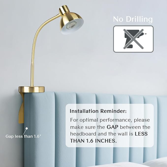 Patented Innovative Design Headboard Reading Light Pro. No Drilling Book Light - Image 3