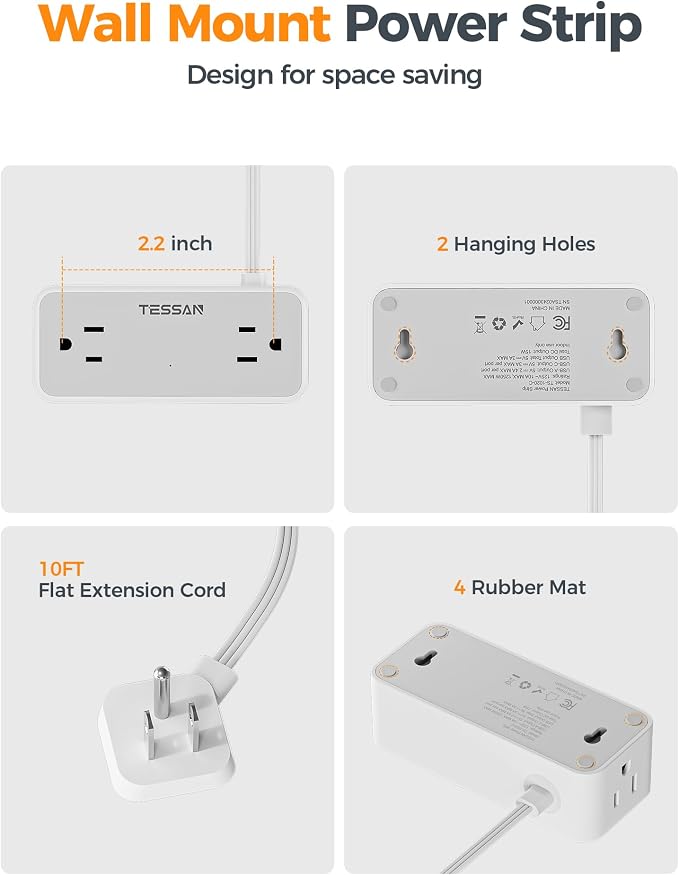 TESSAN Extension Cord 10 FT, Power Strip - Image 6