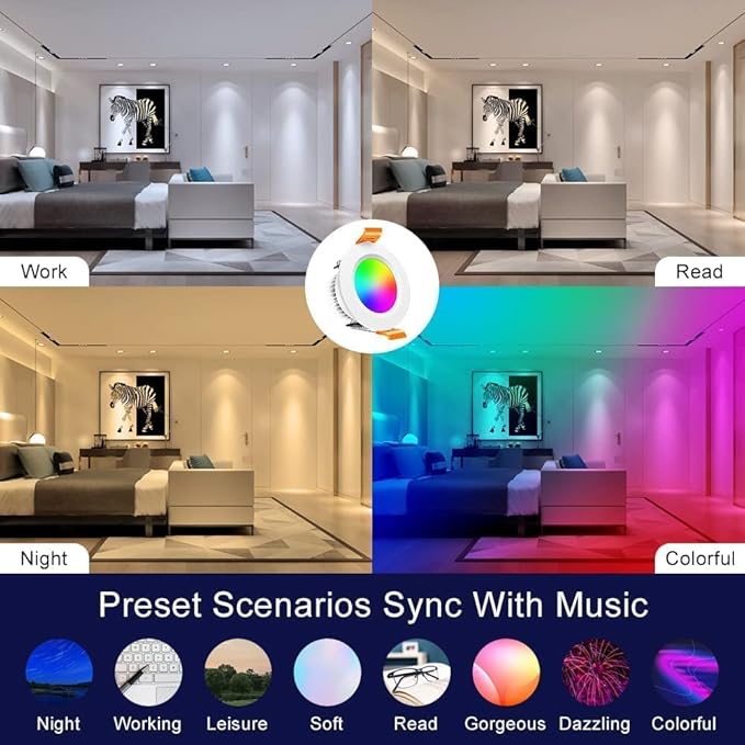 inShareplus 10 Pack 2 Inch Smart Recessed Lighting, WiFi LED Downlight 5W 120V, Dimmable RGBCW 2700-6500K Color Changing, Compatible with Alexa/Google, Ceiling Lights with LED Driver