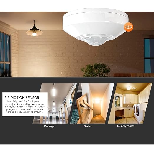 RAYZEEK Ceiling Mount 360 degree PIR Occupancy Motion Sensor,2200W,110-265V,8-12M High Sensitive HardWired Occupancy Sensor Detector, Commercial/Residential,Up to 1600 sq.ft(10A,Neutral Wire Required)