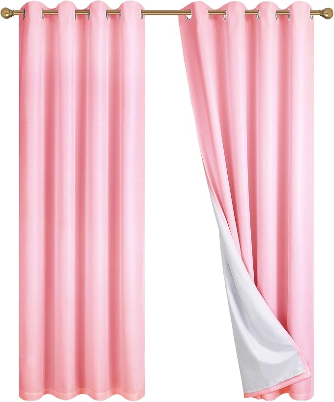 Diraysid 100% Blackout Curtains Pink Linen Curtains - Image 9