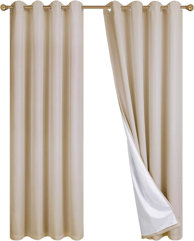 Diraysid 100% Blackout Curtains Beige Linen Curtains - Image 9