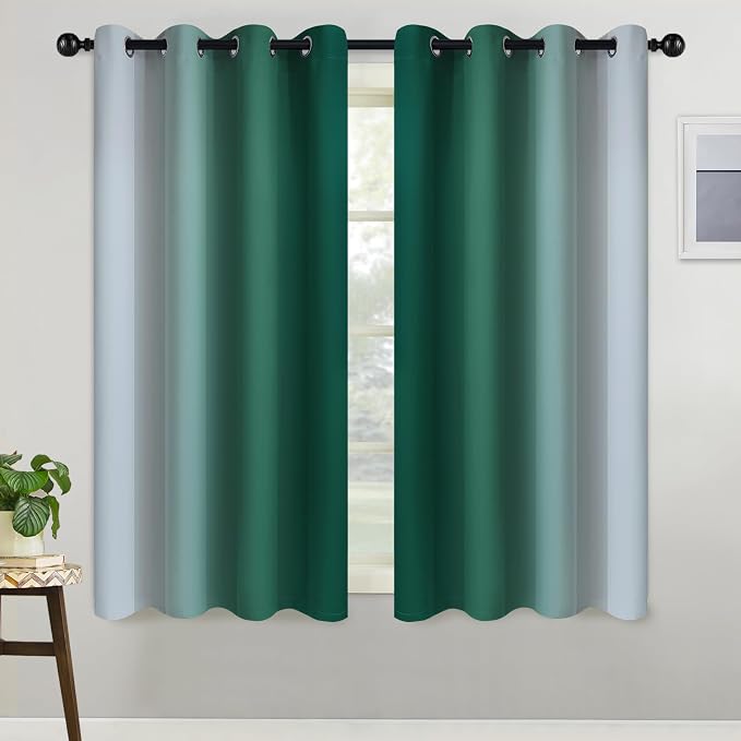 COSVIYA Curtains & Drapes Grommet Ombre Dark Green Curtains W52 x L54 Inch | - Image 2