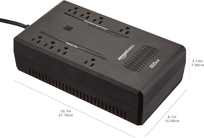 Amazon Basics UPS Battery Backup & Surge Protector 600VA/360W, 8 Outlets, Standby Uninterruptible Power Supply, for Power Outage Protection, Compact, Black