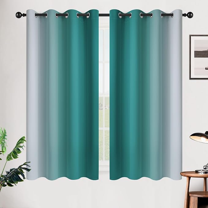 SimpleHome Ombre Teal to Grey White Curtains - Image 2