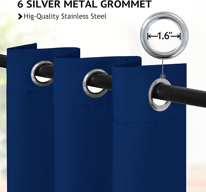COSVIYA Grommet Room Darkening Royal Blue Curtains 84 inch - Image 2