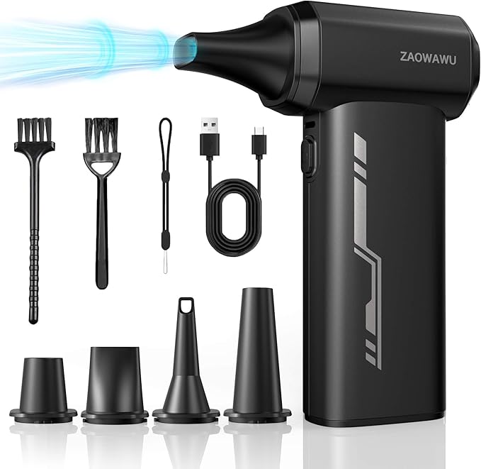 ZAOWAWU Electric Air Duster - 150000RPM Keyboard Duster for PC Cleaning, Cordless Compressed Air Duster Replaces Canned Air, 3-Gear Rechargeable Electronics Cleaner for Laptop, Car, Home & Office