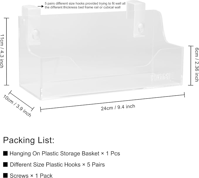 Bedside Caddy Hanging Storage Basket Little Size Plastic Beside Shelf Hang-on - Image 2