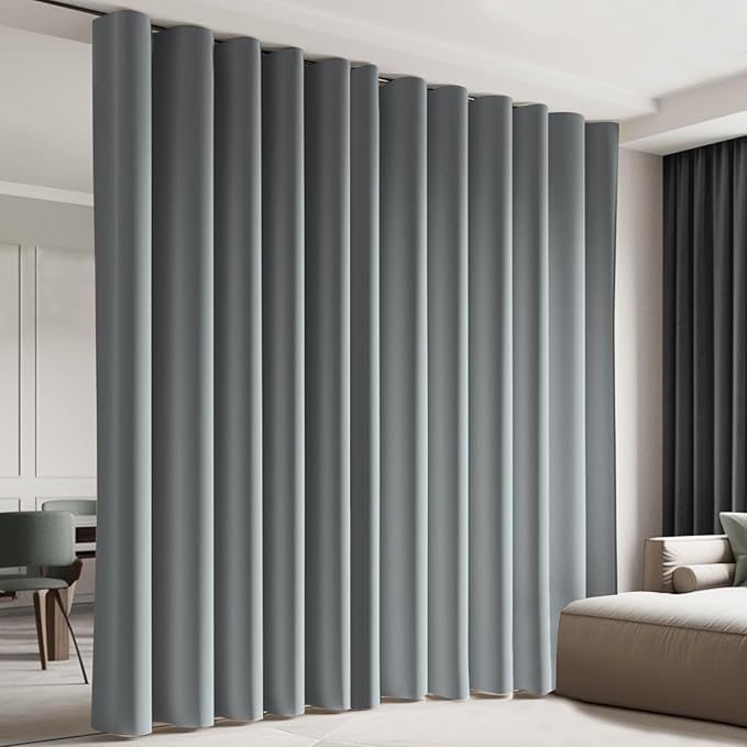 Room Divider Blackout Curtain Track Curtains Wall Dividers Panels Screen for Living Rooms Bedroom Office Privacy Partition Separation, W150 × L96 Inch,1 Panel, Light Grey