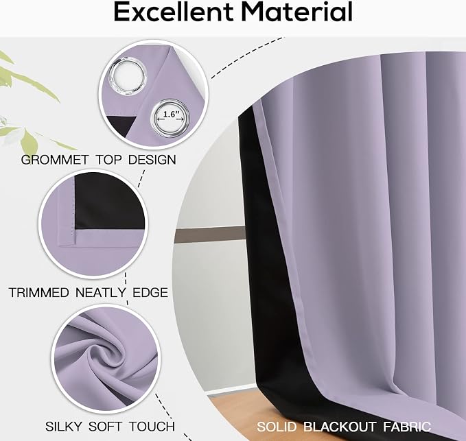 Yakamok Lilac Blackout Curtains 84 inches Long - Image 4