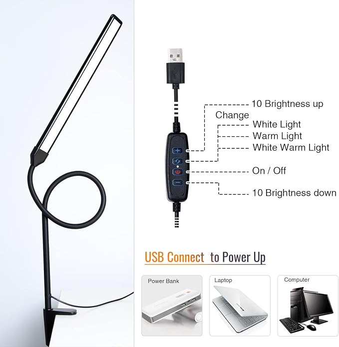 LED Desk Lamp with Clamp, Clamp Light, Tall Desk Lamp with Long Gooseneck - Image 7