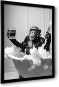OIQArtOIQ Funny Bathroom Framed Wall Art Black and White Animal Canvas Wall Art by OIQArtOIQ