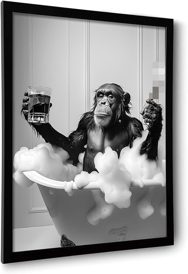 OIQArtOIQ Funny Bathroom Framed Wall Art Vintage Canvas Wall Art Prints by OIQArtOIQ