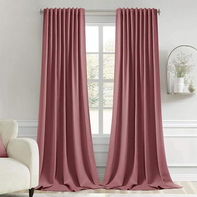 MIULEE Dusty Rose Back Tab Blackout Curtains 52x96 Inch Long 2 Panels Set | Rod by MIULEE