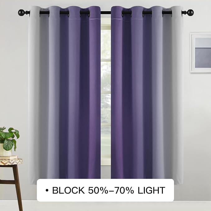 COSVIYA Curtains & Drapes Grommet Ombre Lilac Curtains W52 x L63 Inch | Room - Image 2