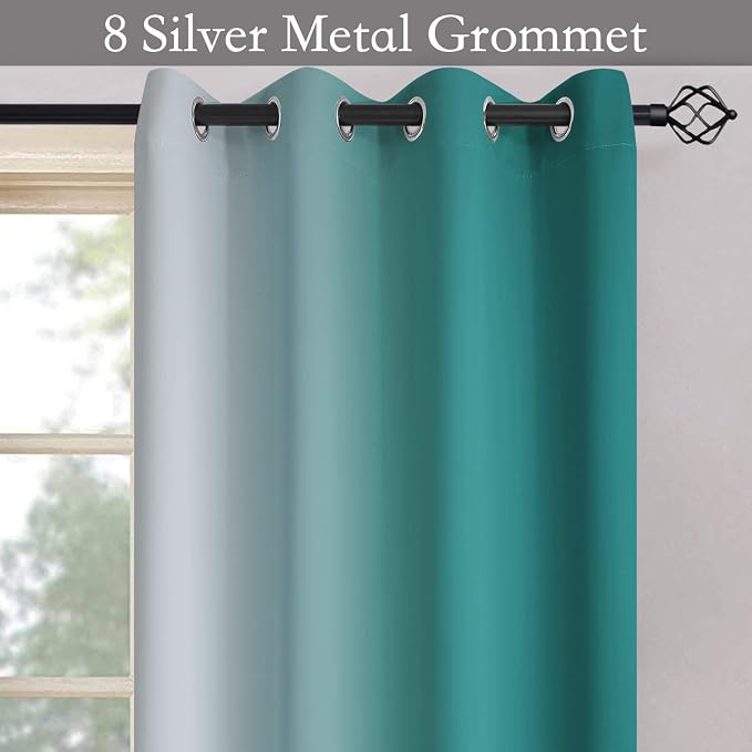 SimpleHome Ombre Teal to Grey White Curtains - Image 5