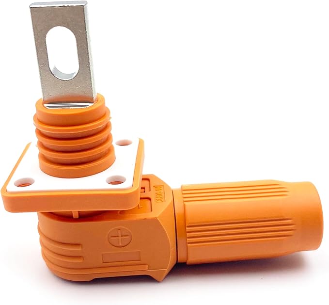 1 Set Battery Energy Storage Connector, Quick Plug Terminal High Current Connectors Copper Plate Wiring Adapter Right Angle Plug and Socket IP67 Waterproof Power Connector 100A 16mm² (100A, Orange)