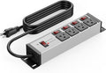 CCCEI Heavy Duty Surge Protector Power Strip 20 Amp Individual Switches. 15FT 12 Gauge Extension Cord with Multiple Outlets. Kitchen, Garage, Shop, Industrial Wall Mount Electric Extender, Grey.