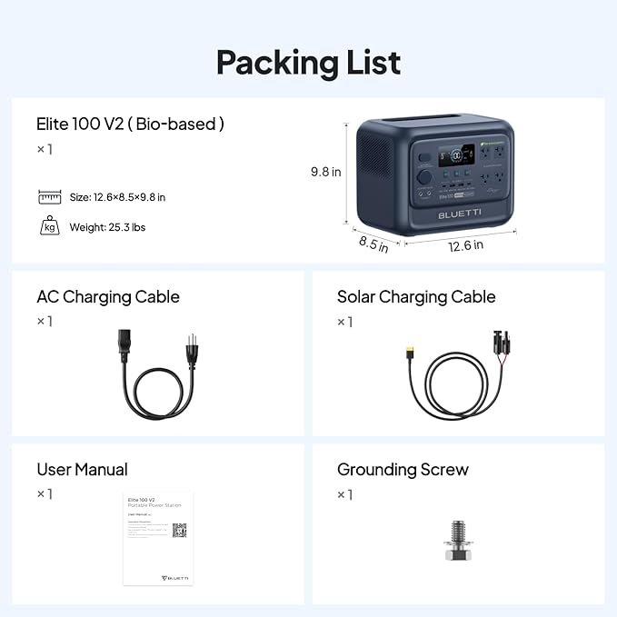 BLUETTI Elite 100 V2 (Bio-based) Portable Power Station, 1024Wh LFP Battery Backup w/ 4 1800W AC Outlets (3600W Surge), 35% Smaller, ISCC PLUS Certified Eco-Shell, Solar Generator for Camping, Outages