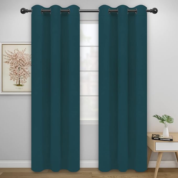 Easy-Going Thermal Grommet Blackout Curtains, 2 Panels 42x95 in | Peacock Blue by Easy-Going