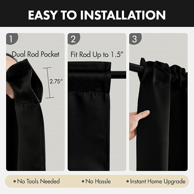 MIULEE 4 Panel Set Short Bedroom Blackout Curtains 54 Inch Long Black | Thermal - Image 5