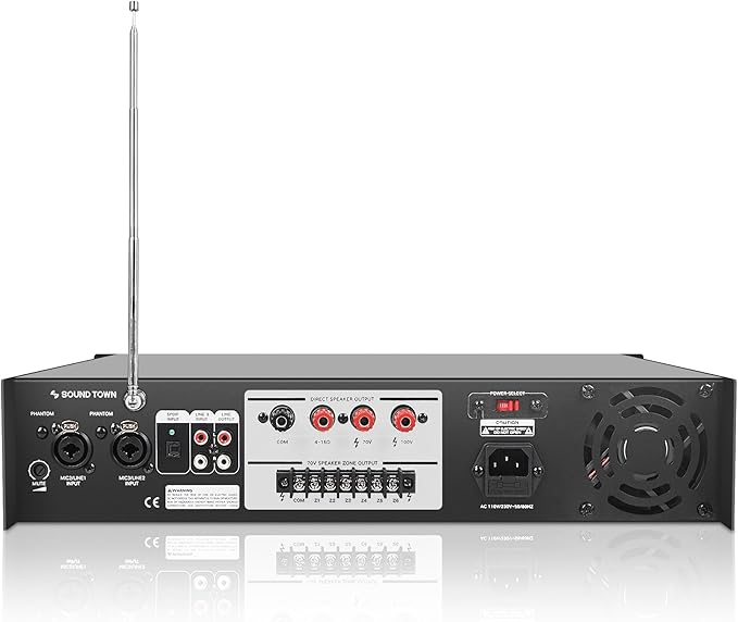 Sound Town Commercial Restaurant Bluetooth Amplifier + Surface-Mount Speaker Set, with One 6-Zone 70V/100V Amplifier with Bluetooth, 8 x 5.25-Inch Surface-Mount Speakers, White (STCA360X8MS5W)