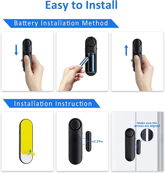 AKOYU Window and Door Alarm When Opened (2 Pack) for Kids Safety/Home Security, Wireless Opening Sensor Alarms for Sliding Glass Door, 120dB Burglar Alert, Ideal for Business,Garage,Apartment, Black