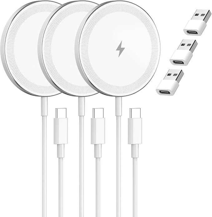 3Pack Magnetic Wireless Charging Pad: 15W Fast Qi Wireless Charger for iPhone 17 16 15 14 13 12 Series Series & AirPods 4 3 2 Pro 3,Strong Magnet Slim Portable for Travel Home,Case-Friendly, White