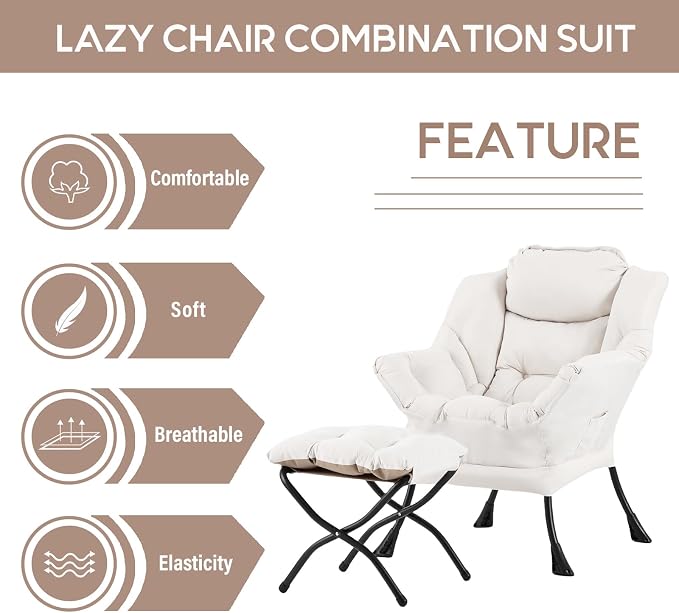 Lazy Chair with Ottoman, Comfy Accent Reading Chair, Removable Cover, with - Image 5