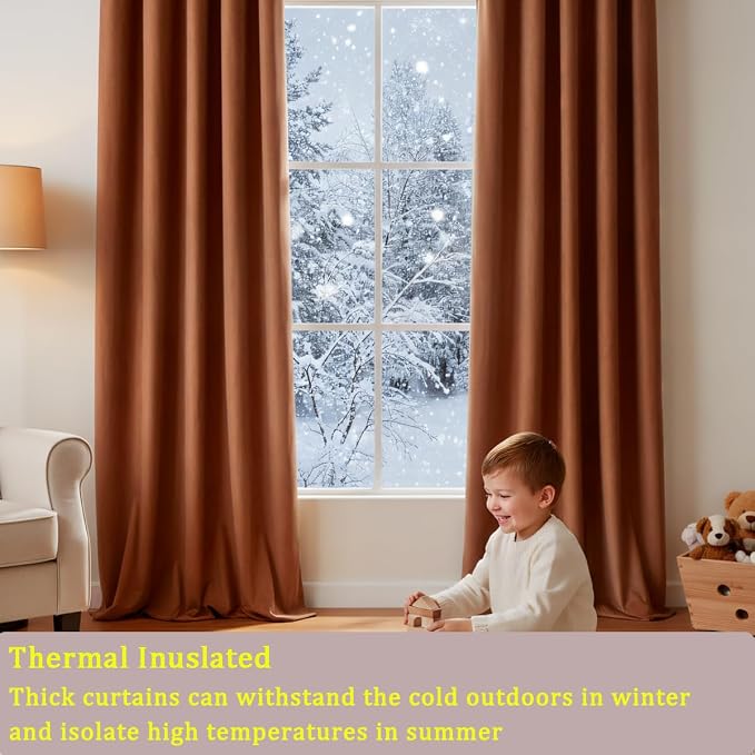 Timeper Burnt Orange Velvet Curtains 96 inches 2 Panels, Light Blocking Curtains - Image 3