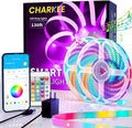 CHARKEE 130ft LED Strips Lights (65.6ft*2) Full Color Sync Music, Dimmable and Color Changing RGB LED Strip Lights, 24 Volt Bluetooth Flexible LED Lights for Bedroom,Family,DIY(Smart App+Remote)