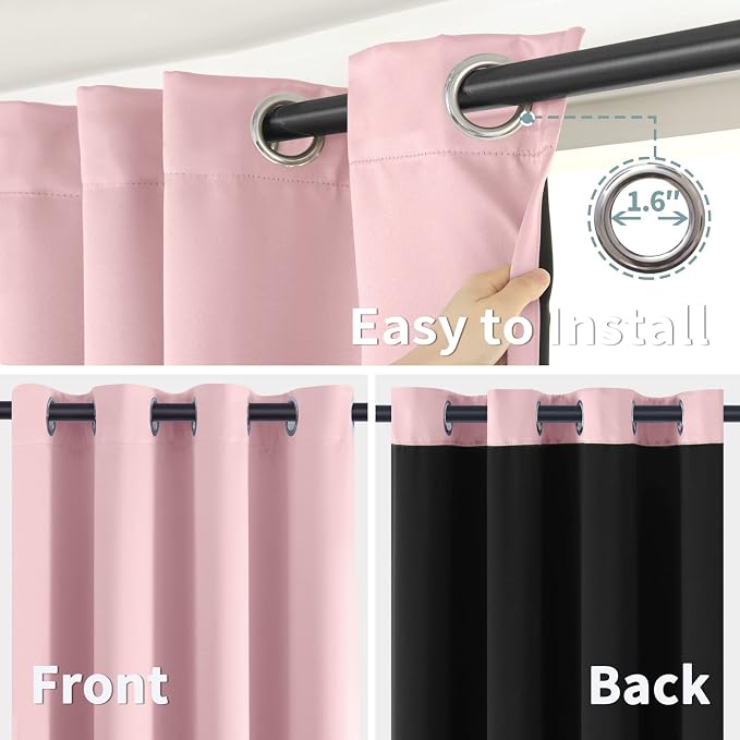 BGment Baby Pink 100% Blackout Curtains - Image 6