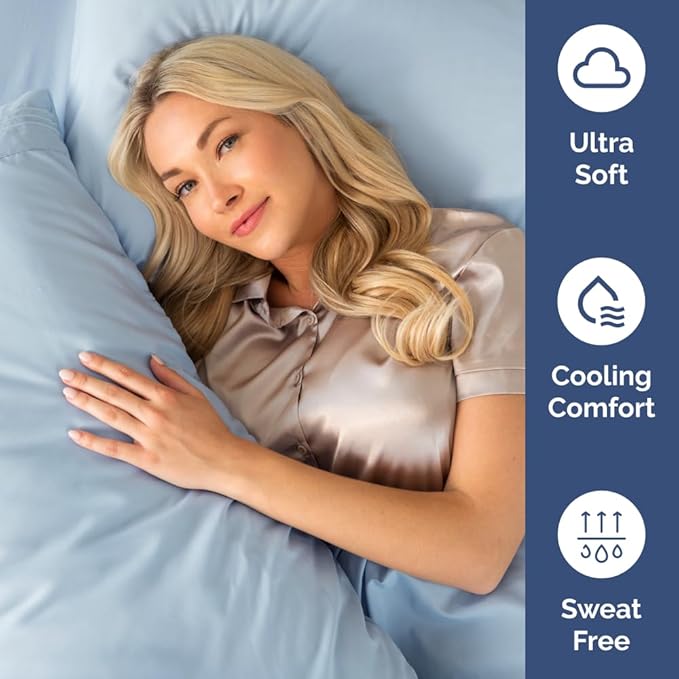 Full XL Bed Sheet Set - 4 Piece Extra Long Extended Full XL Sheets - Soft, Breathable & Cooling - Fits 8” to 16" Mattress w/ Deep Pockets - 54" x 80" - Easy-Fit, Wrinkle & Fade Resistant - Sky Blue
