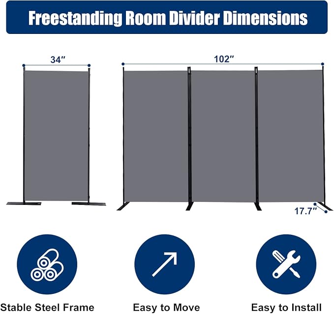 Room Divider 3 Panel-102''Wide, 6FT Room Dividers and Folding Privacy Screen | - Image 6