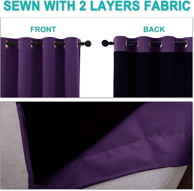 NICETOWN Royal Purple Full Shade Curtain Panels, 62 x 72 inch, Pair of Energy - Image 4