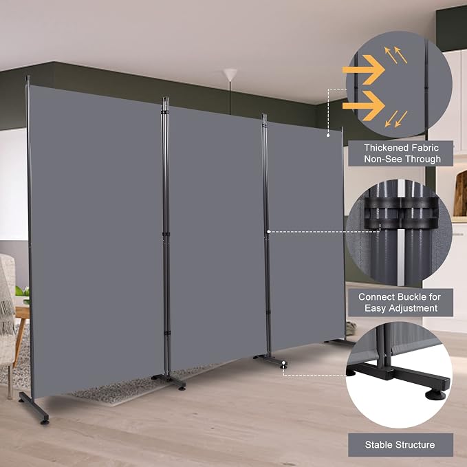 Room Divider 3 Panel Folding Privacy Screen, Round Pad Design Wall Divider | - Image 3