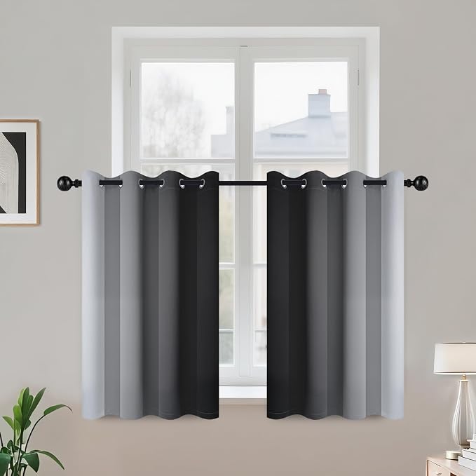 COSVIYA Grommet Ombre Black Room Darkening Curtains 63 inch - Image 2