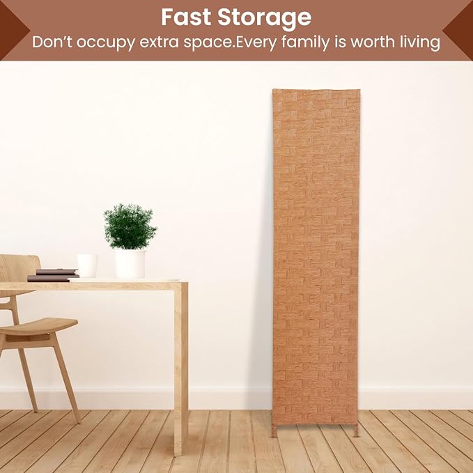 Room Divider Wall Divider 6FT 4 Panels Wood Mesh Hand-Woven Indoor Room Screen - Image 5