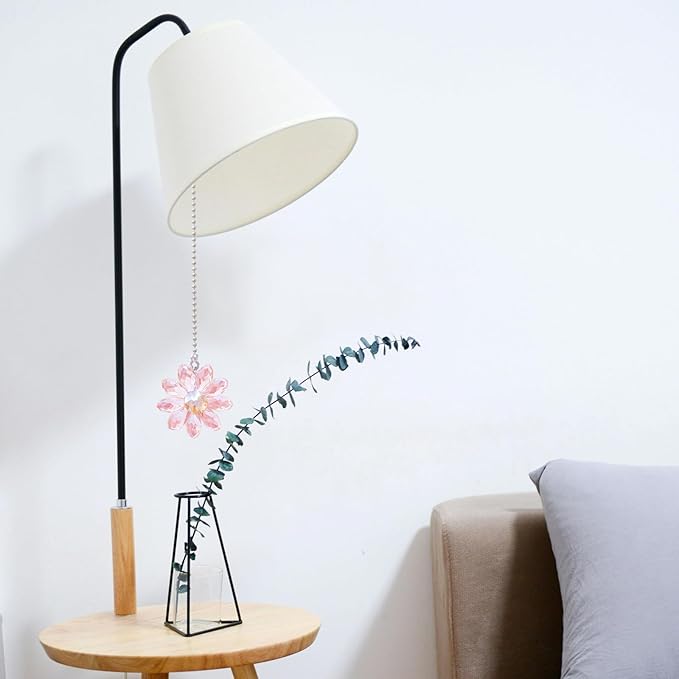 LEFERS Ceiling Fan Pull Chain, 2 Pieces 1.8" Crystal Glass Flower Pendants with 24" Ceiling Fan Chain Extender and Connector (Pink)