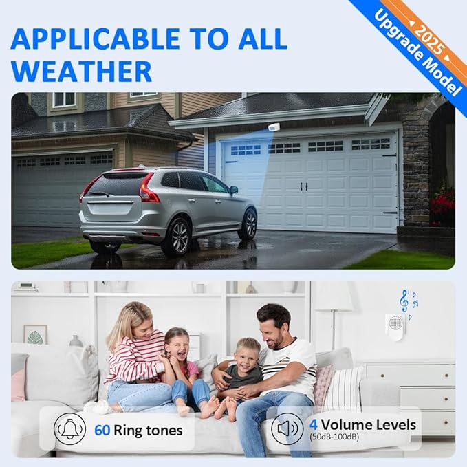 Driveway Alarms Wireless Outside Weatherproof - Motion Sensor Alarms System Motion Detector Plug-in Receiver Loud Chimes Security Alert Monitor System 500FT Long Range Outdoor Detection